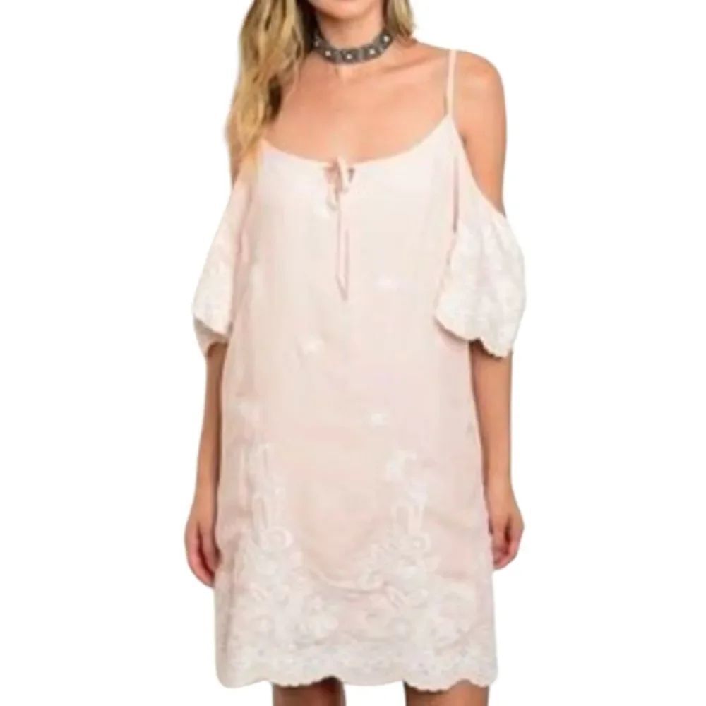 OPI Midi Dress White Coastal Cowgirl Boho Cold Shoulder Floral Embroidered